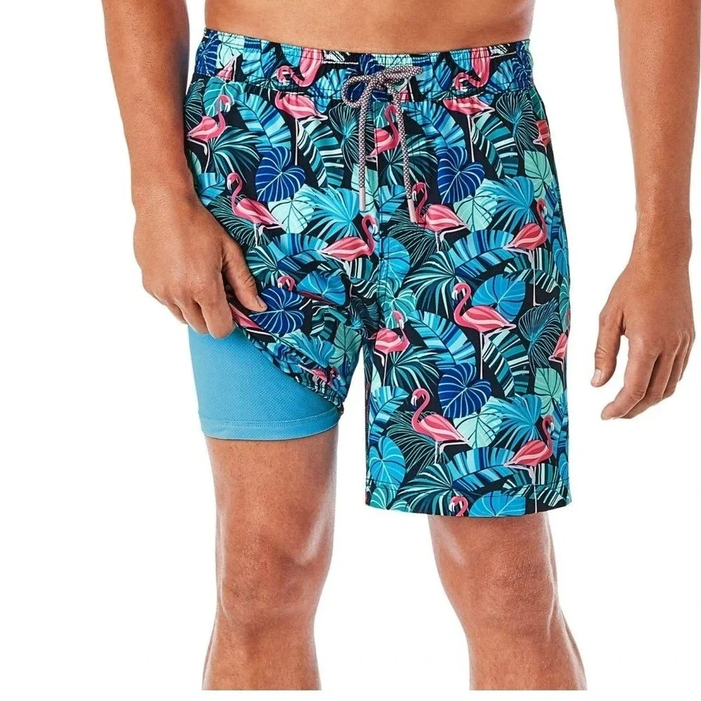 Members Mark Mens Resort Swim Trunk XL Flamingo Palm Print Quick Dry beach trave